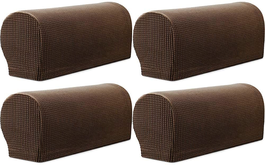 Sxspace Coffee Arm Rest Covers Sofa Set Of 4 Stretch Armchair Couch Non-Slip Furniture Protector Slipcovers For Chair Sofa Couches Recliner (Coffee)