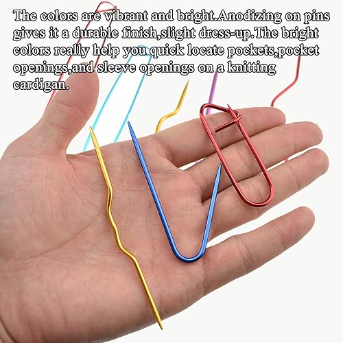 Miniatura 6 de HAHIYO Juego de soportes de puntada con marcadores de puntada de plástico, resistente aluminio mixto, pasador de seguridad para tejer, ganchos de