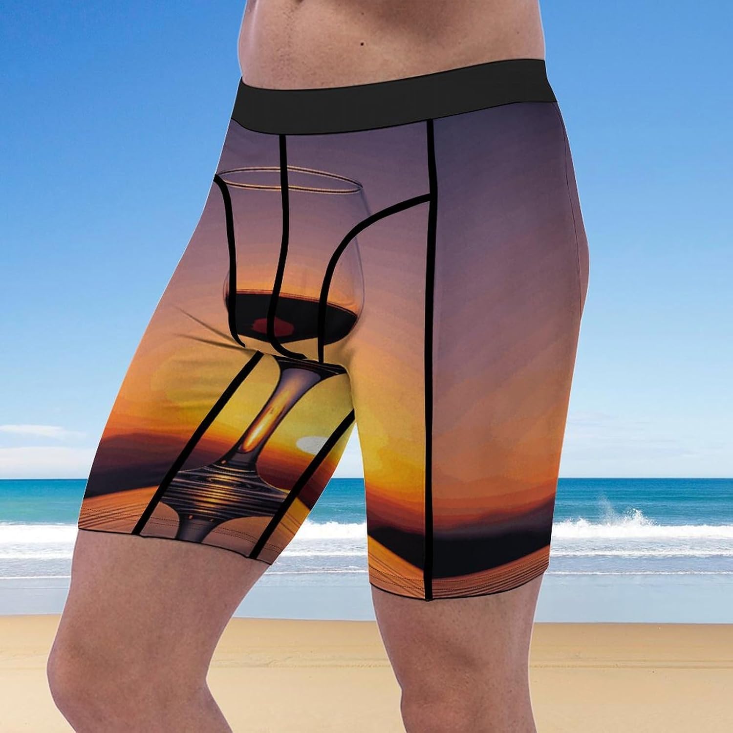 Sunset Wine Glass Compression Shorts Men Spandex Sport Shorts Workout Performance Baselayer Underwear