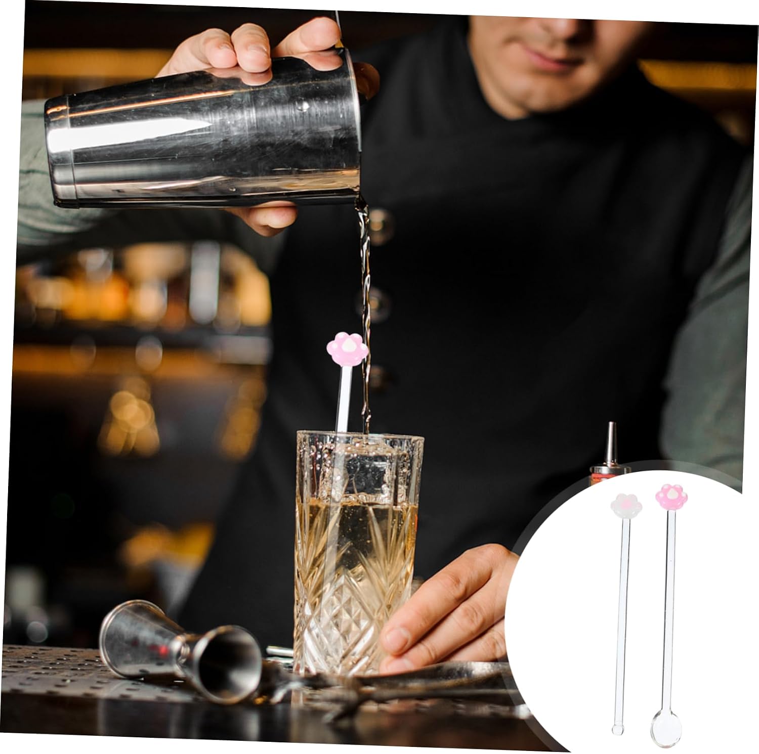 Glass Swizzle Stir Stick Set for Drink Mixing and Bar Parties