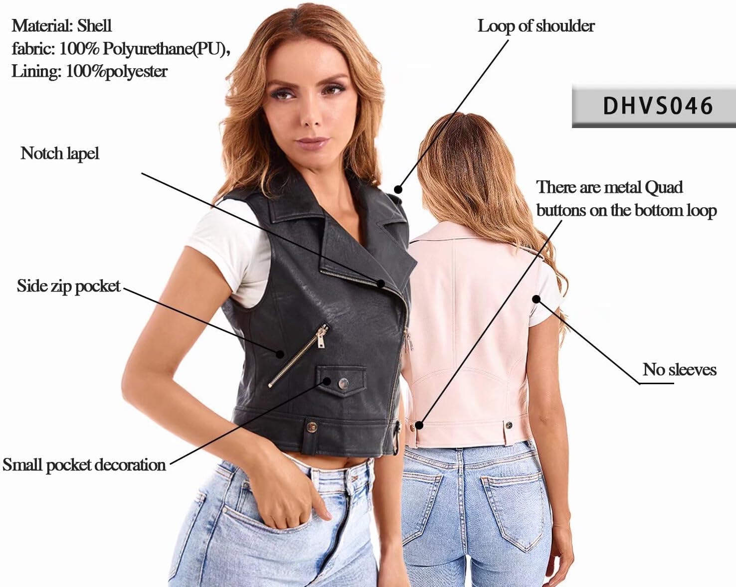 DIASHINY Faux Leather Vest For Women Lapel Sleeveless Moto Slim Fit PU Motorcycle Biker Waistcoat - Image 5
