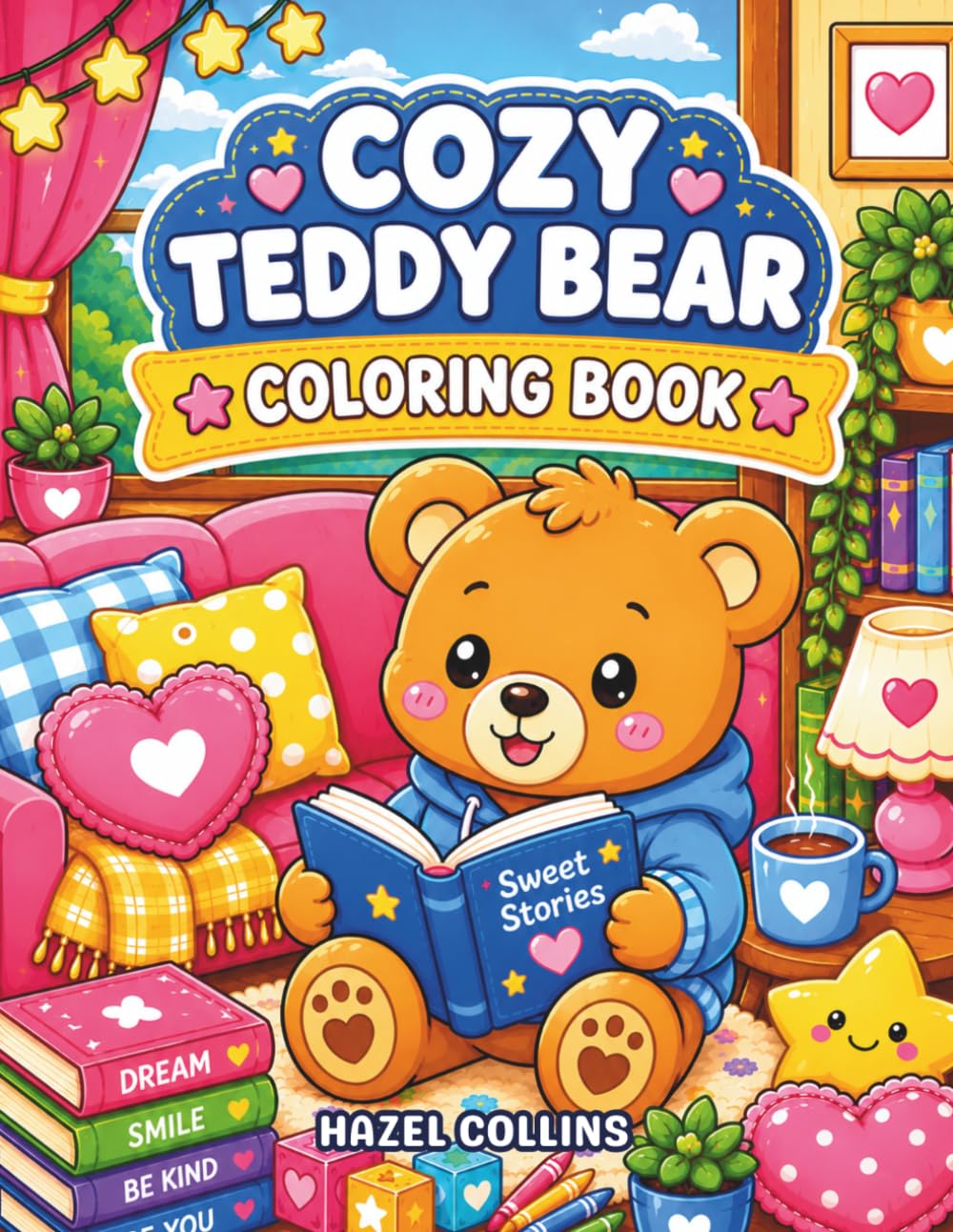 Cozy Teddy Bear Coloring Book: Fun Kawaii Coloring Pages for Kids Featuring Cozy Rooms, Cute Toys, Sweet Desserts, and Bear Friends