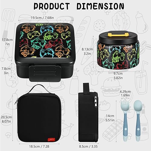 Miniatura 4 de Lonchera Bento para niños con termo de sopa de 8 onzas, recipientes de almuerzo a prueba de fugas con 5 compartimentos, tarro térmico para alimentos