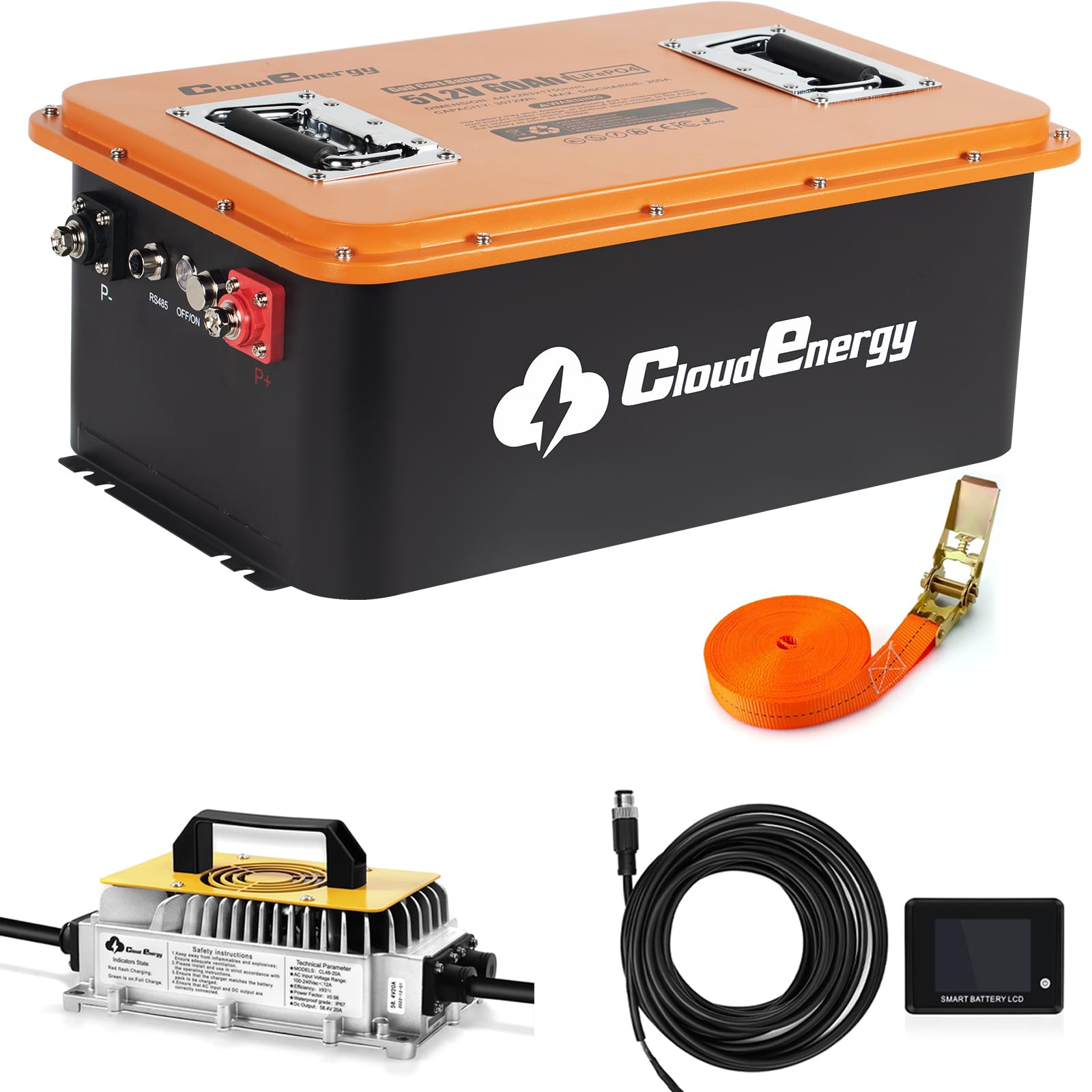 Amazon.com: Cloudenergy 48V(51.2V) 60AH LiFePO4 Lithium Golf Cart Battery  Built-in 200A BMS,with Mobile APP,Touch Monitor and retention strap,6000+  Cycles,Perfect for Golf Carts(GFS48V-60AH With Charger) : Sports & Outdoors