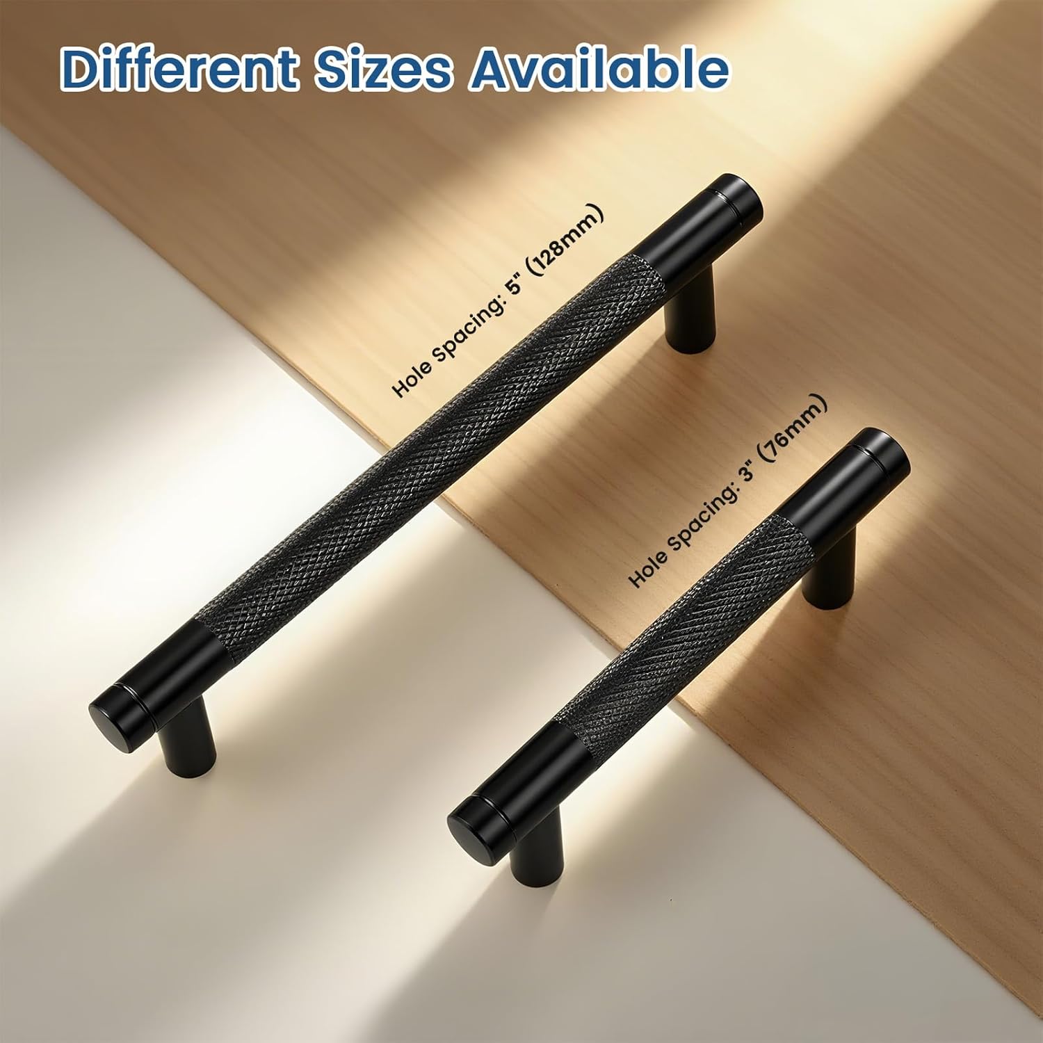 Knobonly 10 Pack Knurled Black Cabinet Pulls - 5 Inch Hole Center Drawer Pulls, Oxidation Finish Aluminum Alloy Kitchen Black Kitchen Cabinet Handles
