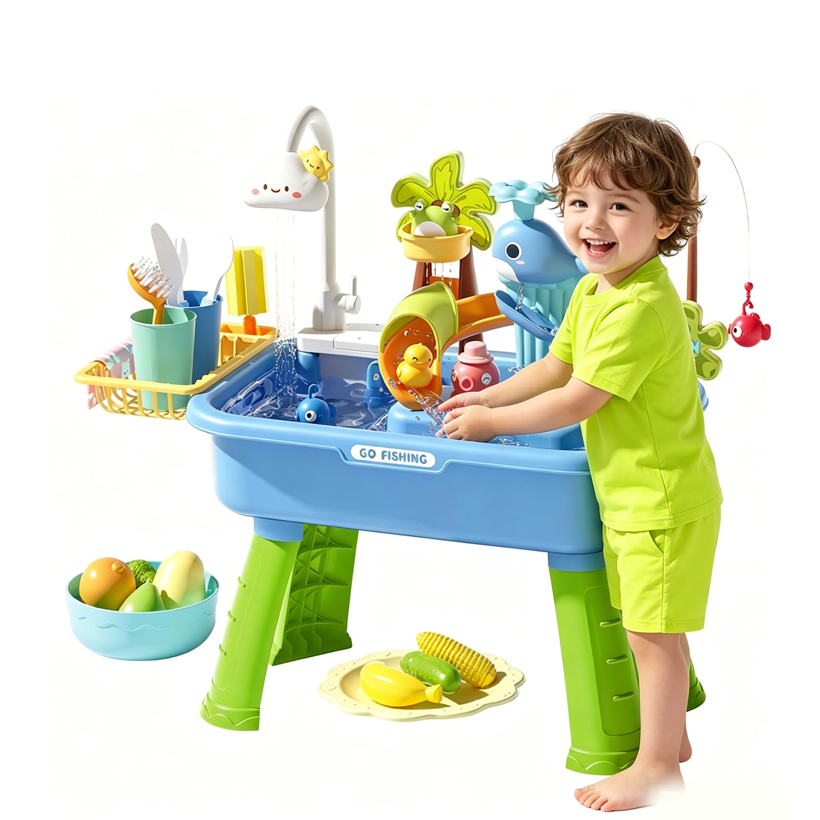 Mesa De Agua 4 En 1 Con Bomba Y Corriente – Juguete Sensorial De Pesca Para Verano, Interior Y Exterior
