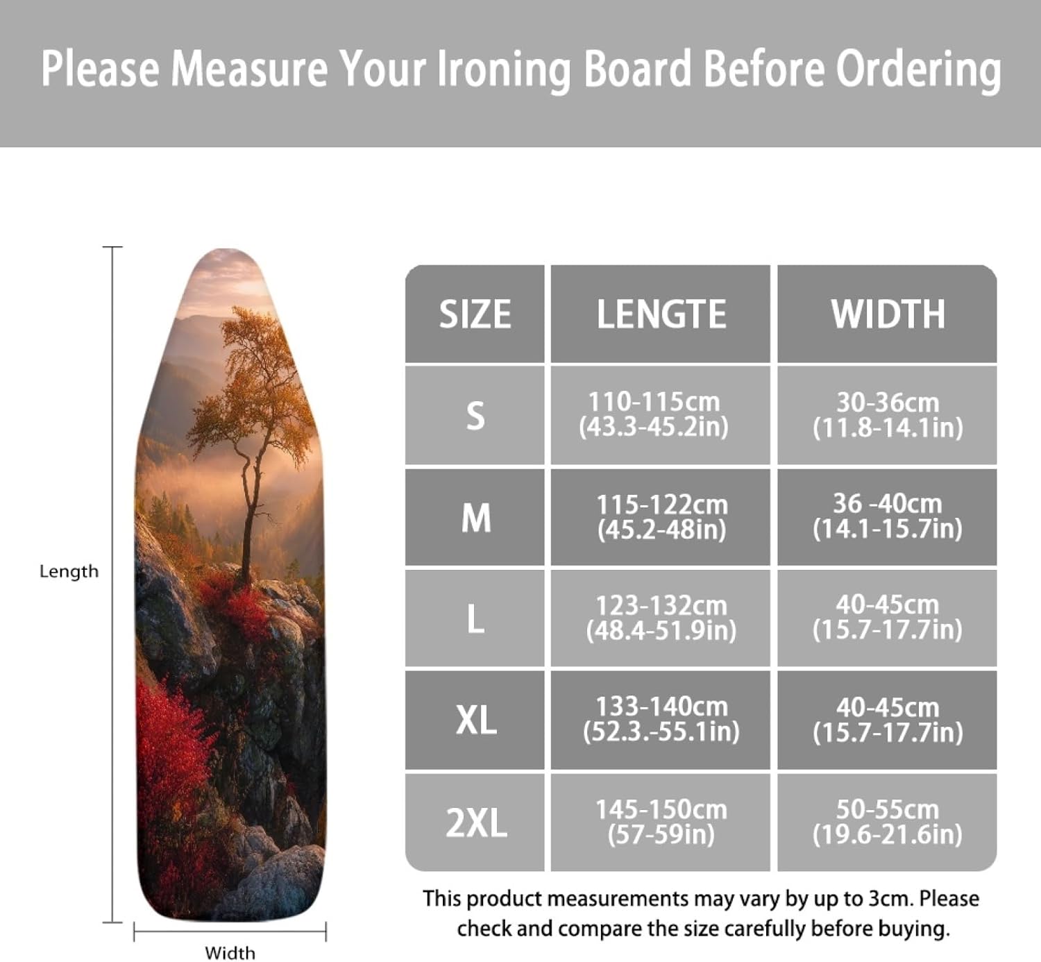 Iron Board Cover with Padding Standard Size Tree Golden Red Padded Ironing Board Covers 15x54 Heat Reflective Extra Thick Wide Non Stick Scorch and Stain Resistant Heatproof