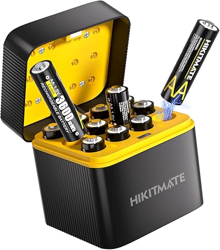 Paquete de 12 baterías recargables AA de litio de 3600 mWh 1.5 V, 2000 ciclos con cargador inteligente de 12 ranuras e indicadores LED, potencia de