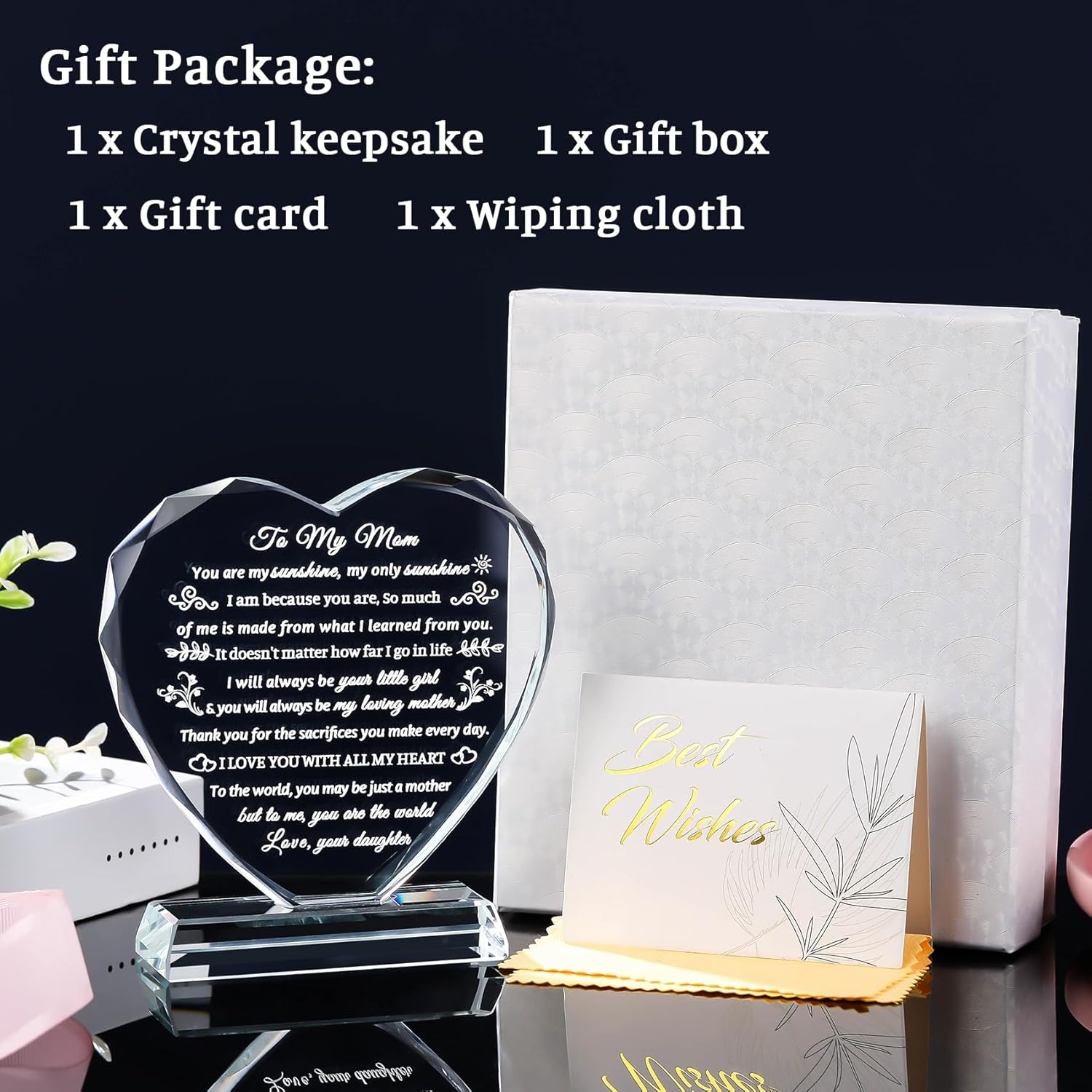 Movdyka Gifts for Mom Christmas Birthday Moms Gift from Son Daughter Best Valentines Mothers Day Ideas to My Mother Crystal Keepsake Decor Plaque