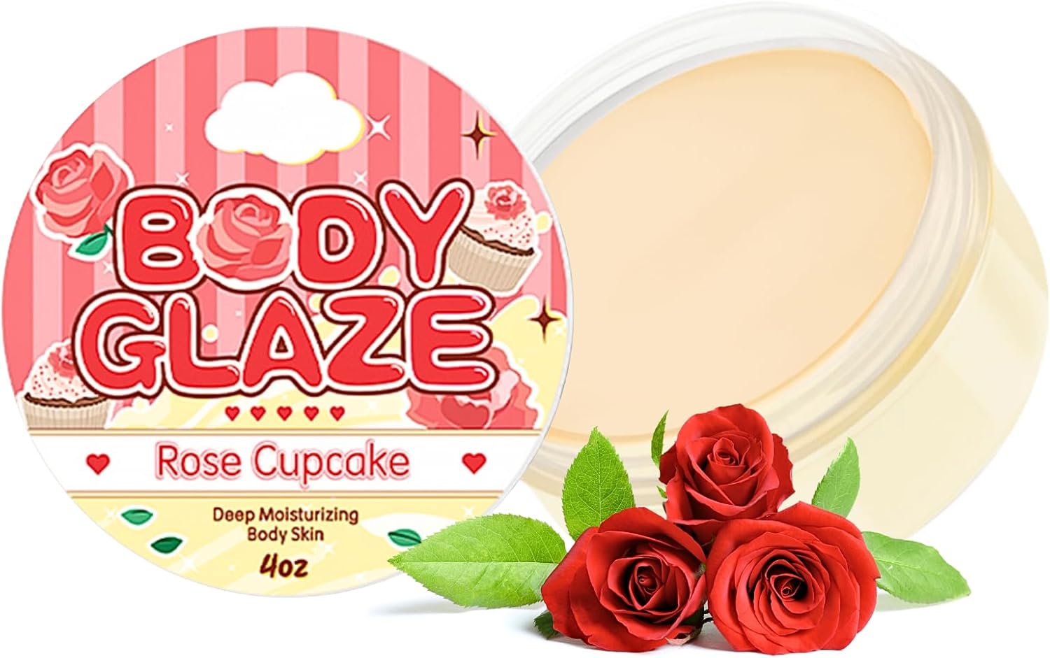 Rose Body Butter, 113g Rose Body Lotion, Body Moisturiser for Dry Skin, Rose Body Creams For Women, with Shea Butter Organic, Deep Moisturizing Body Skin Care, Rose Perfumed, Vegan Friendly