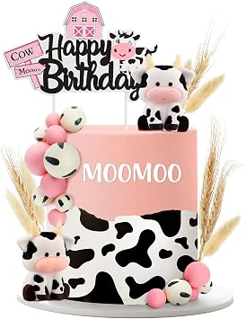 Pinkunn Cow Cake Topper Farm Cake Decorations with Miniature Cow Figurines Wheats for Farmhouse Theme Baby Shower Birthday Party Supplies23 Pcs,Lovely Style