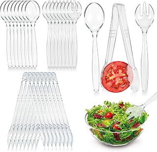 CXPSINC Disposable Plastic Serving Utensils Set 18-Piece, Including 6 Clear Plastic Serving Spoons, 6 Tongs & 6 Forks, Disposable Serving Utensils For Catering Buffets Events (Clear, 18pcs Utensils)