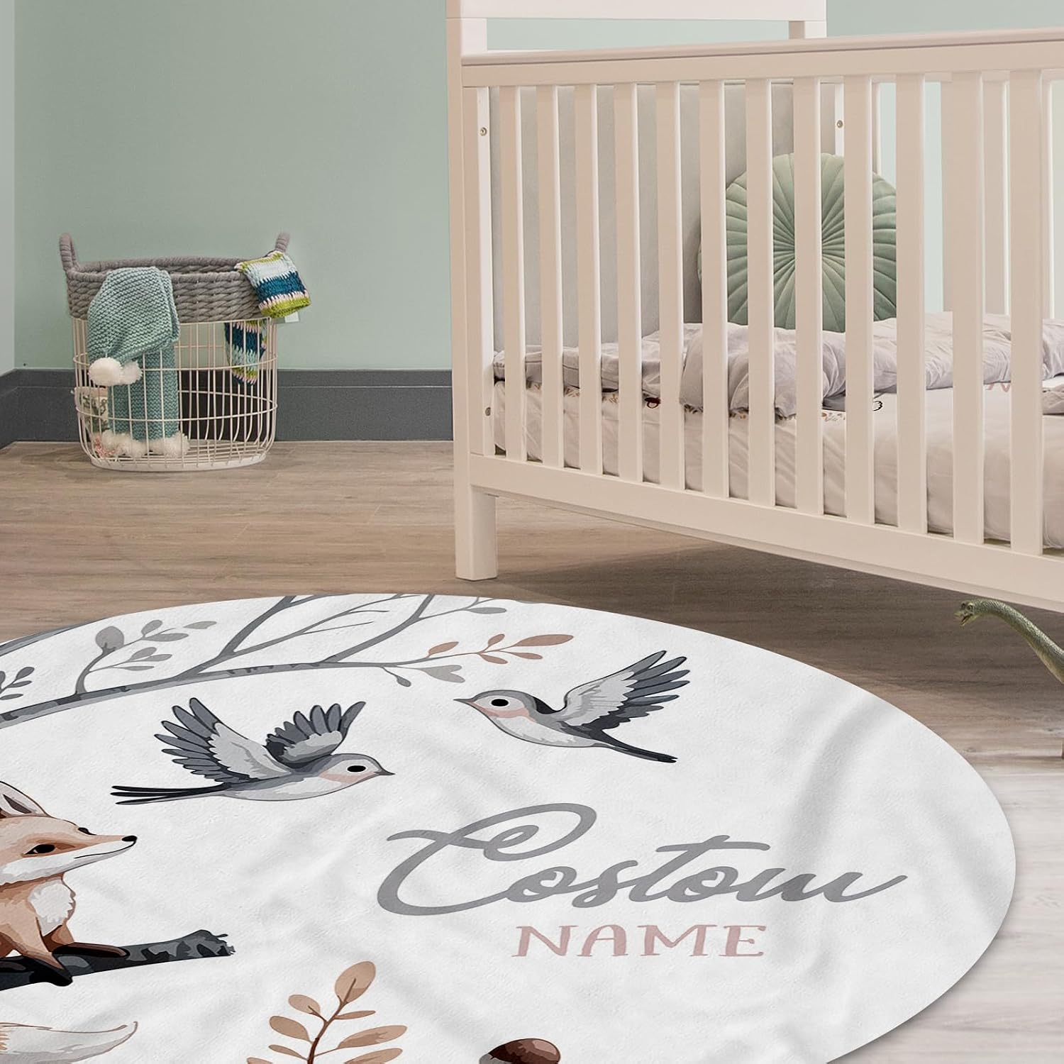 Personalized Baby Crib Bedding Set for Girls, Custom Name Crib Set 4 Pcs - Minky Blanket, Fitted Crib Sheet, Nursery Rug & Wall Art, Fox Pattern for Modern Baby Nursery Décor