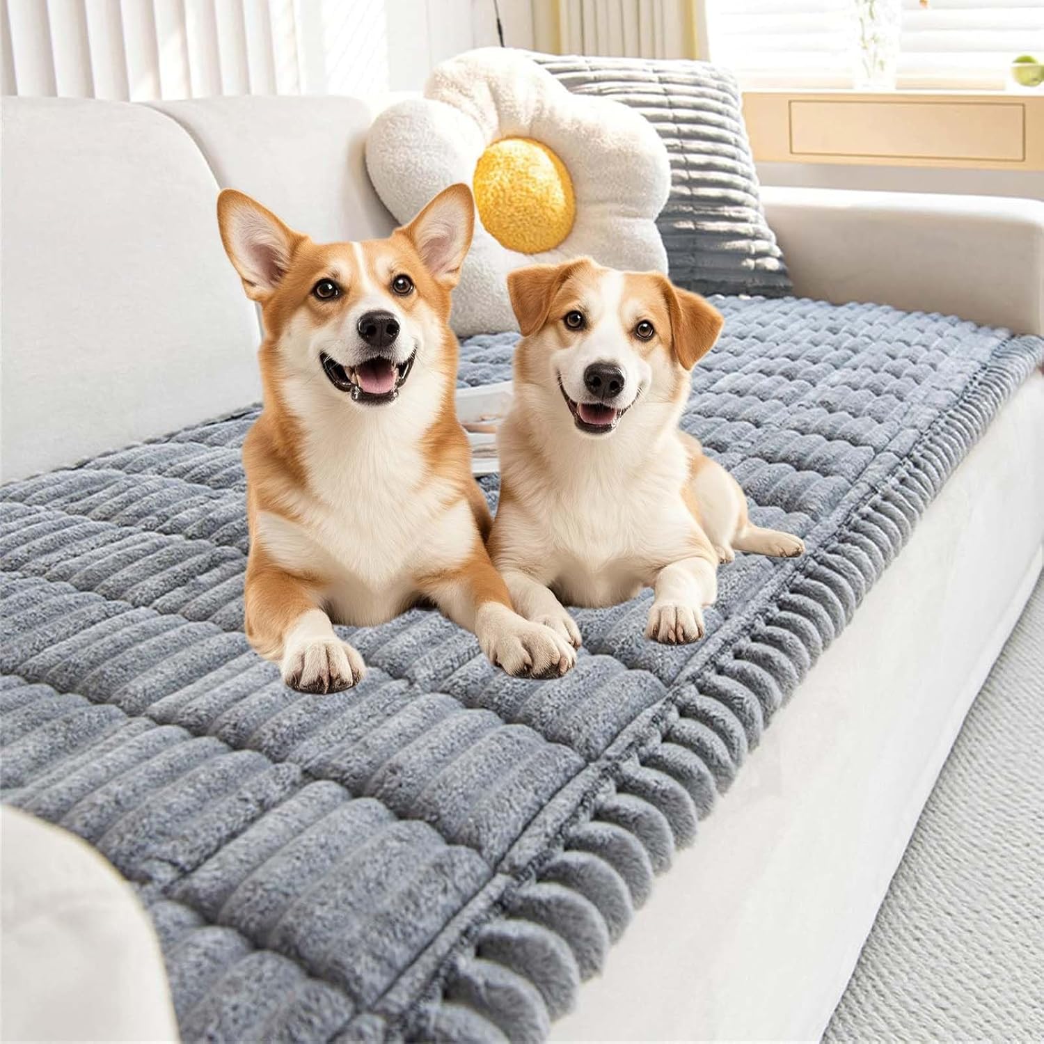 2026 New Plush Pet Couch Cover, Non-Slip Washable Couch Covers, Ultra-Soft Quilted Sofa Protector for Dogs Cats Kids and Living Room Decor (Light Gray, 28 × 47 in)