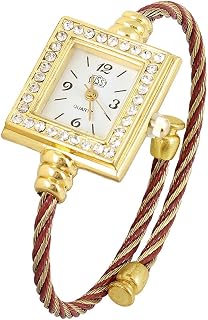 Qtqgoitem Gold Tone Red Twist Band Square Dial Quartz Bracelet Watch for Women (Model: 2e5 798 218 89a 8ed)