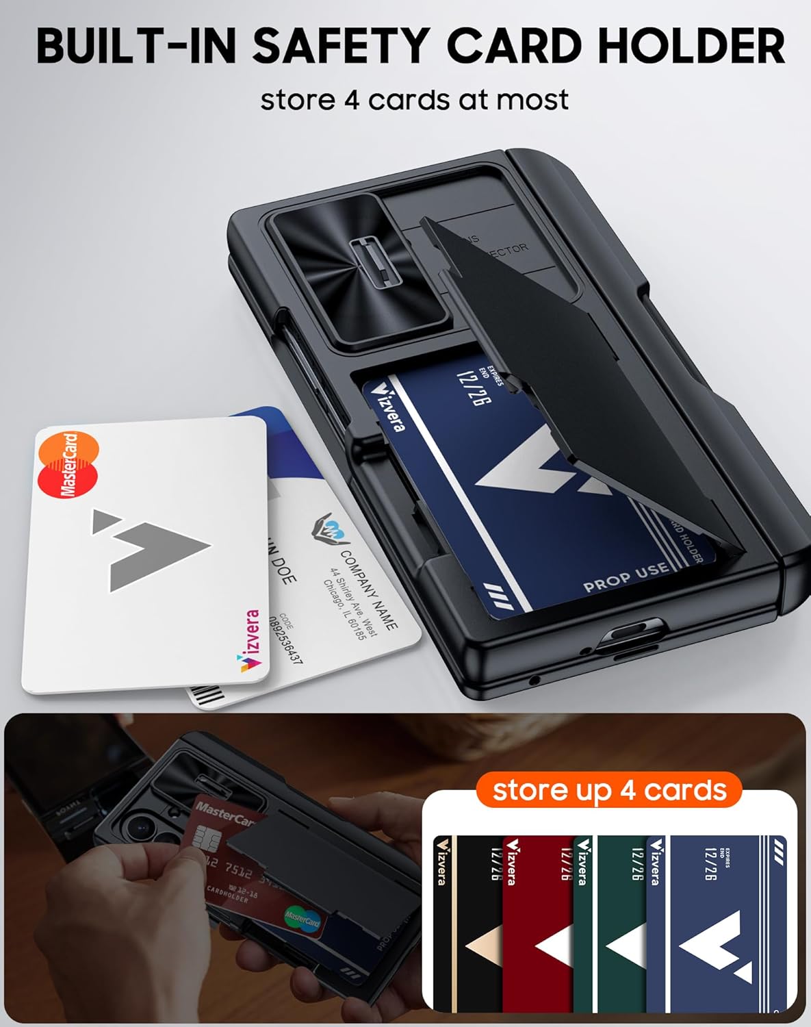 Vizvera for Samsung Galaxy Z Fold 7 Case RFID Wallet with Cards Holder [S Pen Included] [Camera Cover] Shockproof Silicone Protective Phone Case for Z Fold 7 2025(Black)