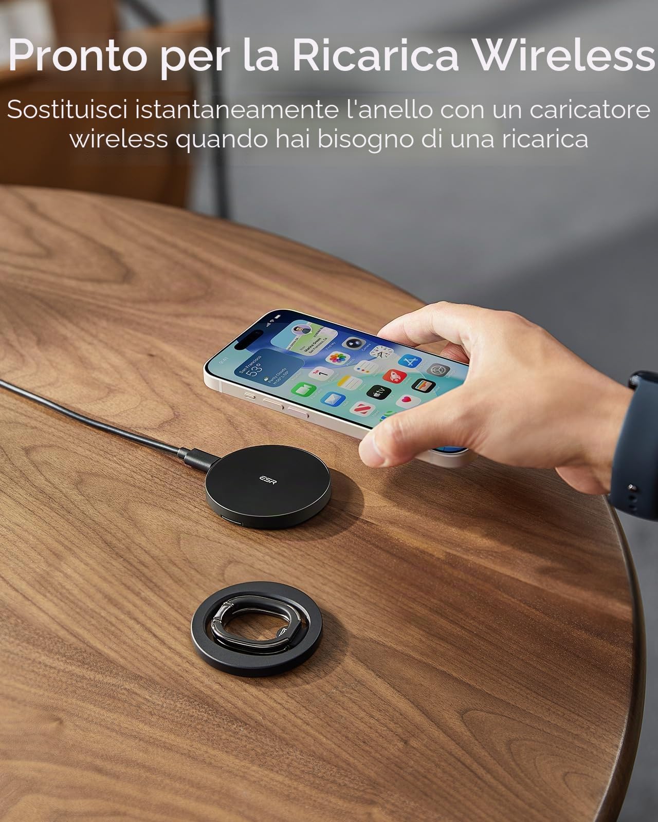 ESR Supporto Magnetico ad Anello per Cellulare con MagSafe Ring e Anello MagSafe, impugnatura per telefono, supporto MagSafe per iPhone 17/16/15, Google Pixel 10, Samsung (Inclusi 2 anelli metallo)