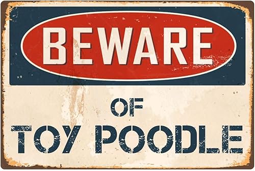 Beware of Toy Poodle - Letrero de vinilo retro vintage de 8 x 12 pulgadas