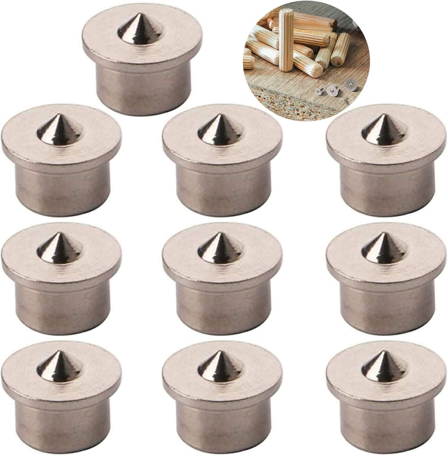 CESFONJER Dowel Pin Center Woodworking Alignment Tool Points Marker Drill Center, 8 mm Dowel Drill Center Points Pin Set (10 pcs)