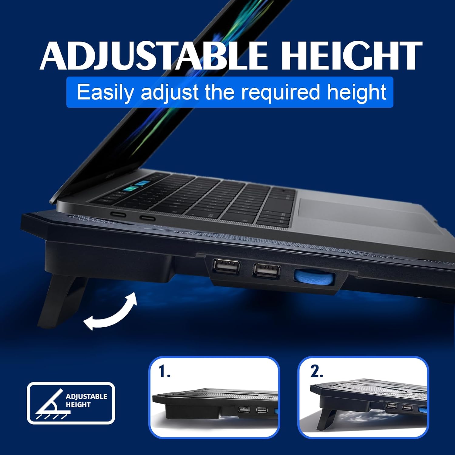 NAGAN Laptop Cooling Pad with 6 Fans, Ergonomic USB Powered Cooling Pad for Laptop with Dual USB 2.0 Ports, Height-Adjustable, Metal Mesh Gaming Notebook Cooler, Fits 15-17.3 inch Laptops