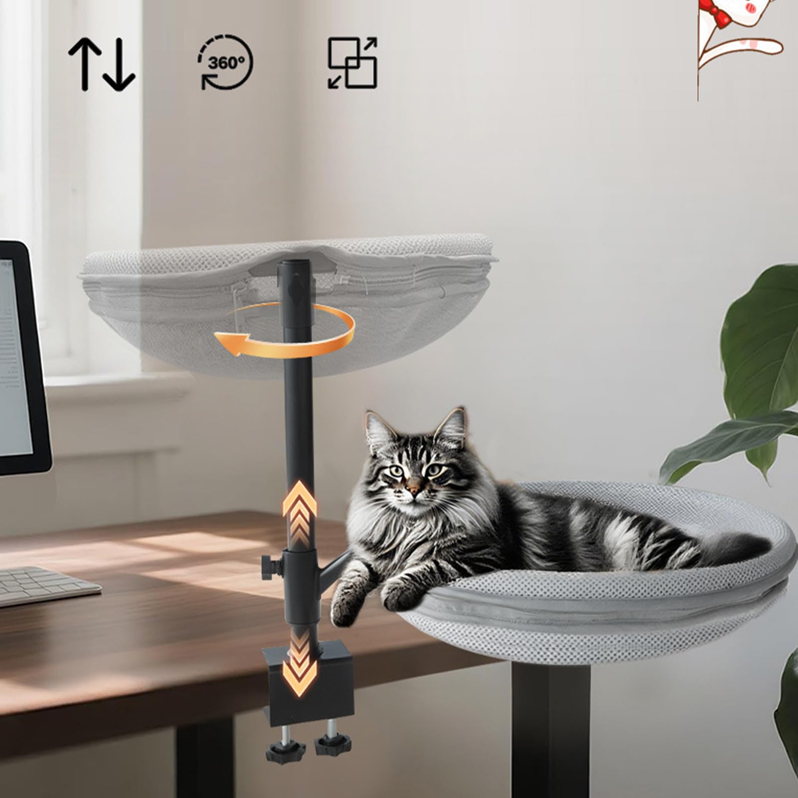 Amaca Da Scrivania Per Gatti Mobile Con Morsetto Da Tavolo | Girevole A 360 Gradi Rimovibile E Morbido Montabile Su Scrivania Portata 30kg per Interni Appartamento Camera da