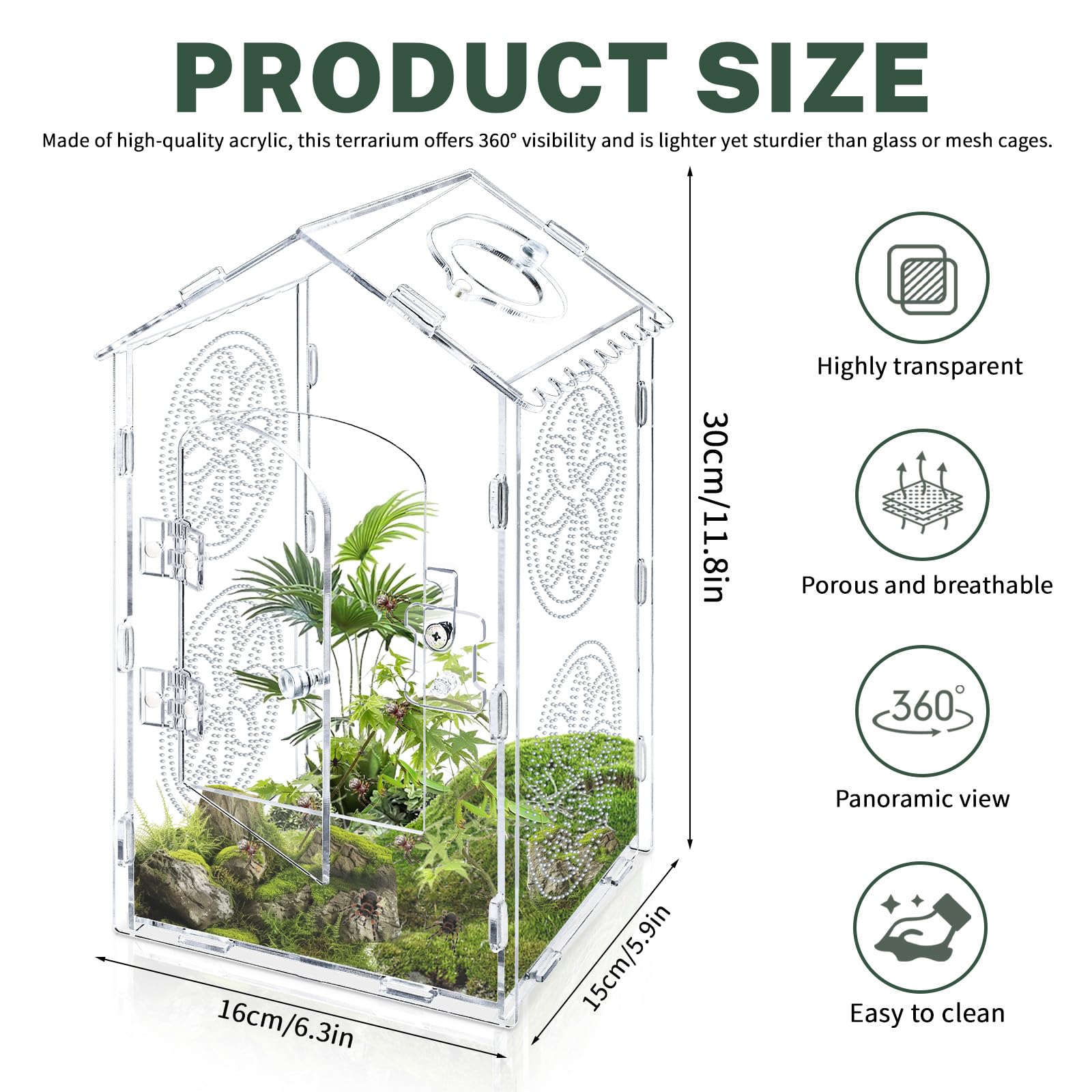 Acrylic Jumping Spider Enclosure, 11.8x6x6 Inch Roof Shaped Tarantula Enclosure - Image 2