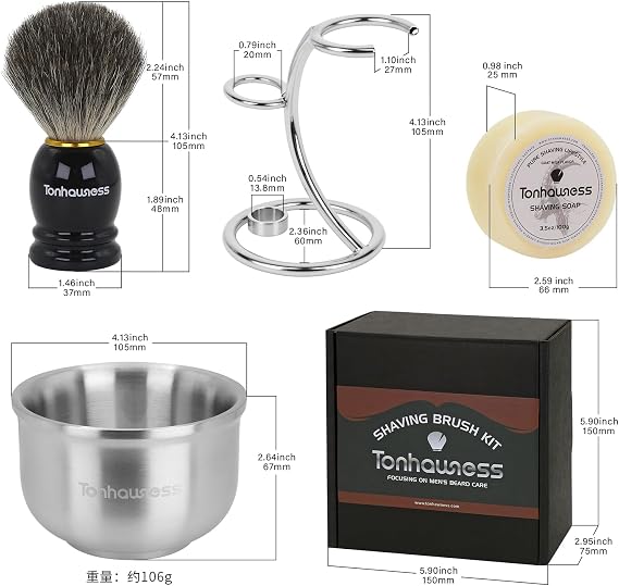 Shaving Brushes Kit For Men, 4 In 1 Shaving Brush Set Includes Badger Hair Shave Brush, Stainless Steel Shaving Bowl, Shaving Stand and Soap