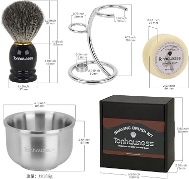Shaving Brushes Kit For Men, 4 In 1 Shaving Brush Set Includes Badger Hair Shave Brush, Stainless Steel Shaving Bowl, Shaving Stand and Soap