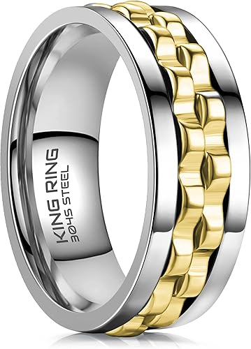 King Ring 8mm Gear Spinner Ring  Ultra Polished Heavy Fidget Ring, Stainless Steel Ring, Spin Fidget Rings for Men & Women, Fidget Spinners, Mens