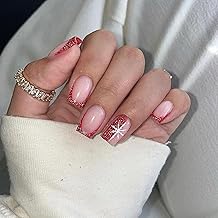 Christmas Red Glitter French Fake Nail Tips, 24 Pieces Christmas Glitter Press On Nails with Glue, Durable & Comfortable, Festive Holiday Sparkle, Easy to Use, Perfect for Parties