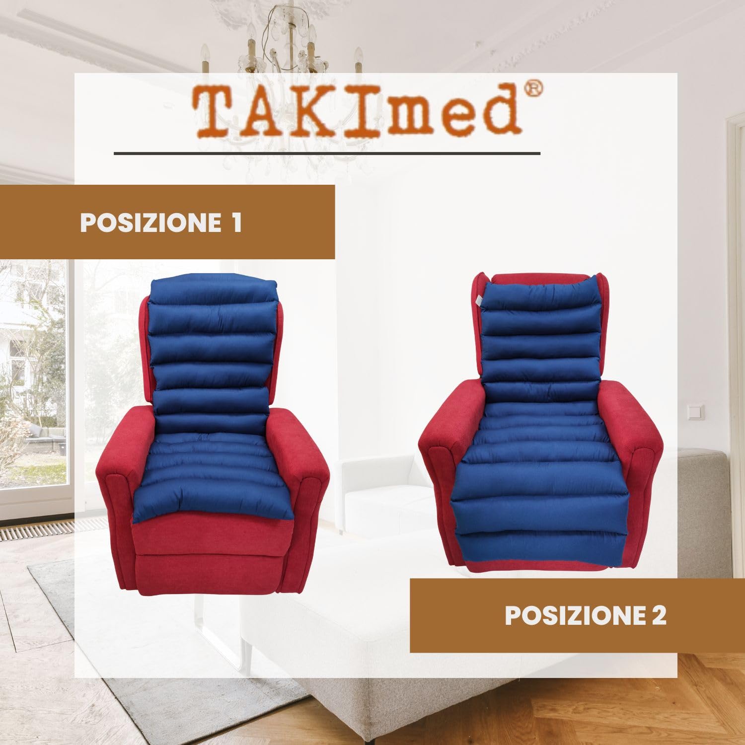 TAKIMED Copripoltrona lungo in Fibra Cava Siliconata, Stuoia Antidecubito, Rivestimento per Poltrona Universale. Prodotto Italiano. (Blu)
