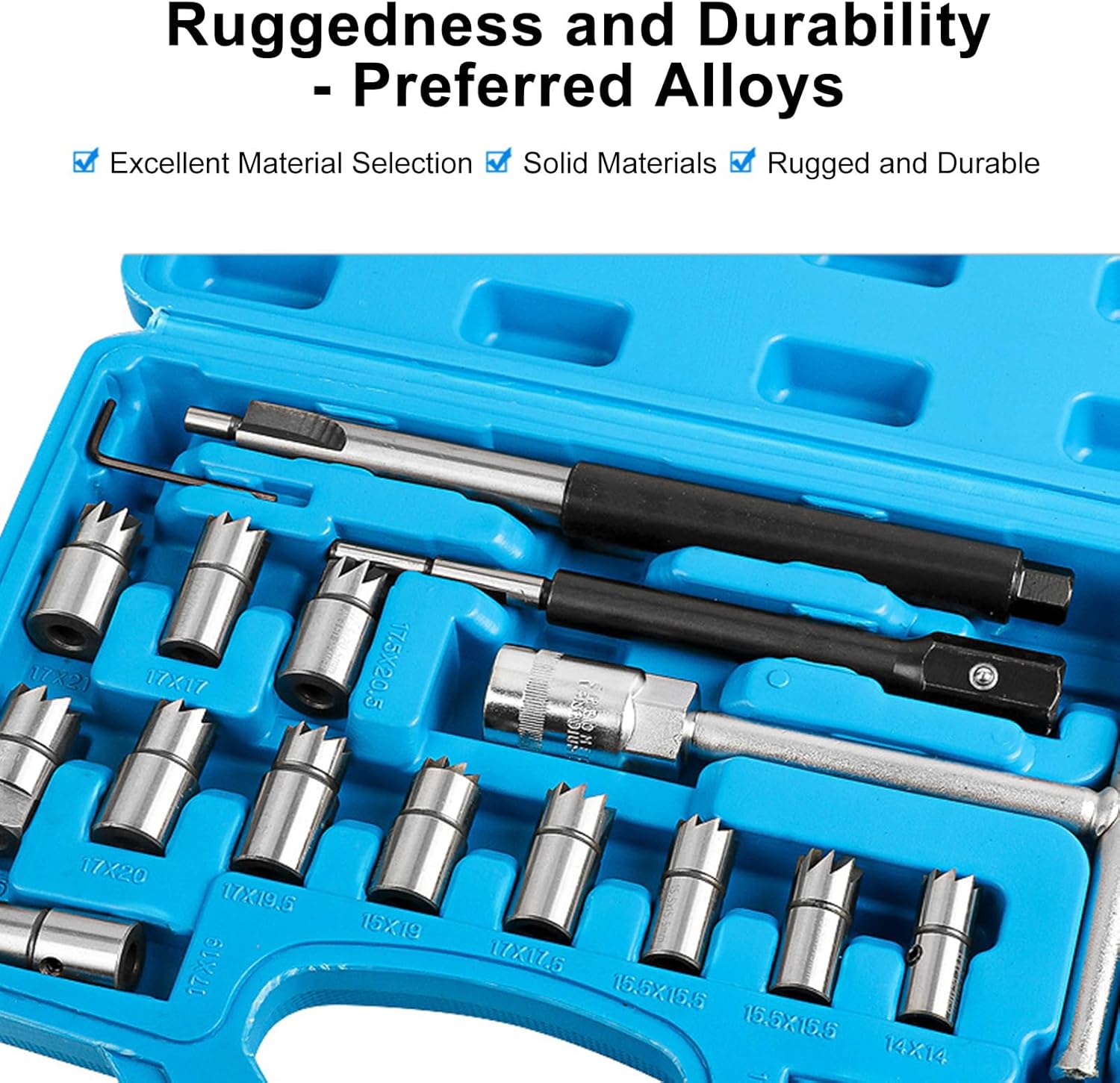 HXBER Auto Repair Tools Car Accessories,17Pcs Diesel Injector Set Seat Cutter Cleaner Disassemble Tool Kit Universal Injector Re-Face Reamer Tool Set Valve Seat Cutter Flat Reamer Repair Removal Tool