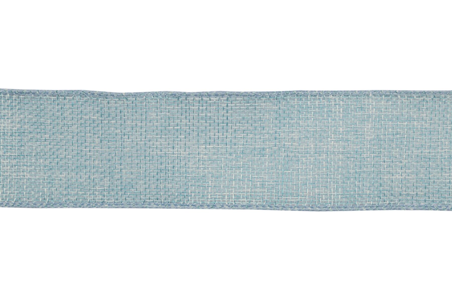 Ribbonitlux Island Blue Burlap Wired Ribbon, 50mm x 18 Meters, Wired Edge Burlap Ribbon for Gift Wrapping Big Bow, Wreath - Image 2