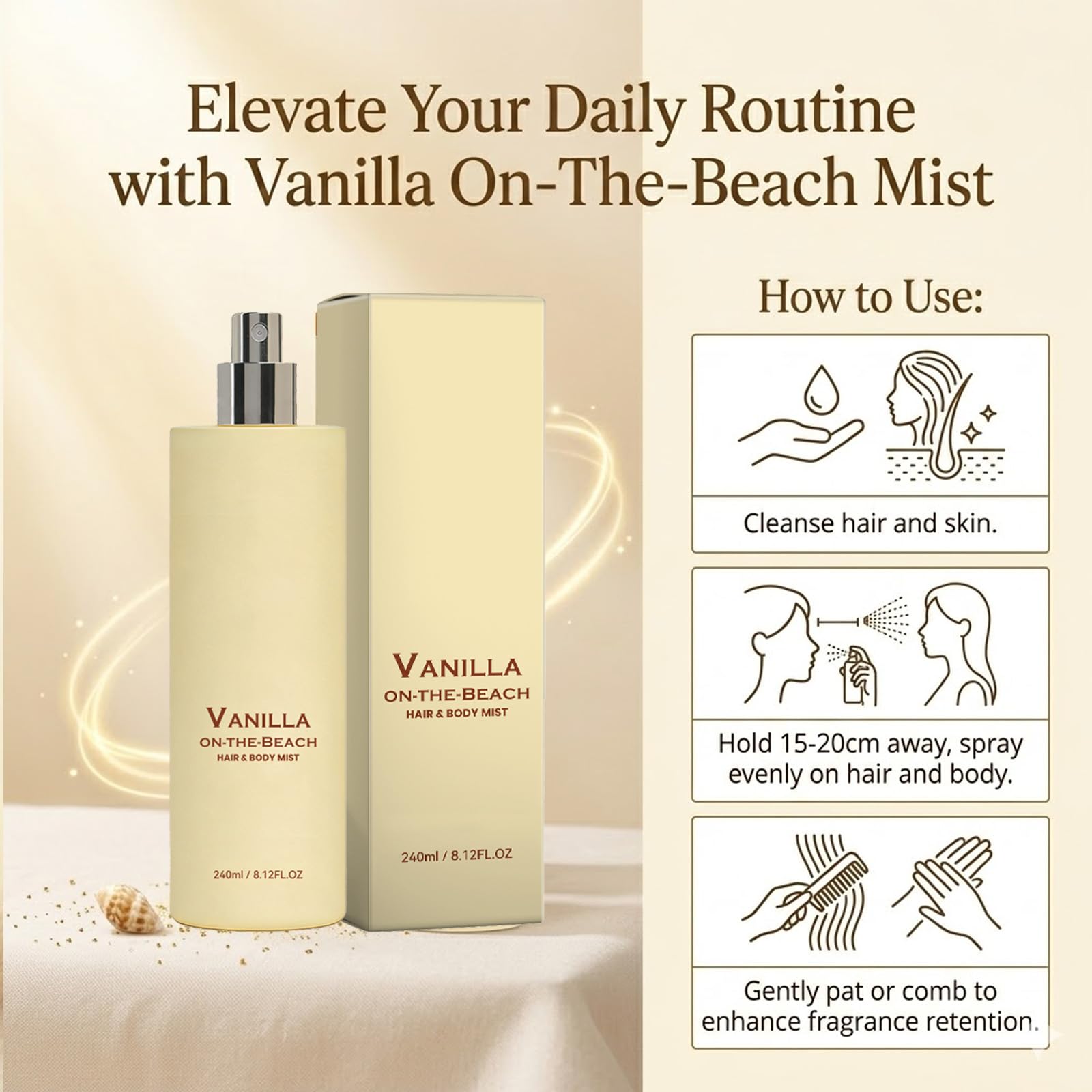 Vanilla Coconut Hair & Body Mist, Coconut Milk Beach Day Hair & Body Mist, Vanilla Spray profumato per donne e uomini, estratti botanici naturali, spray profumato a lunga durata, aggiornamento (3