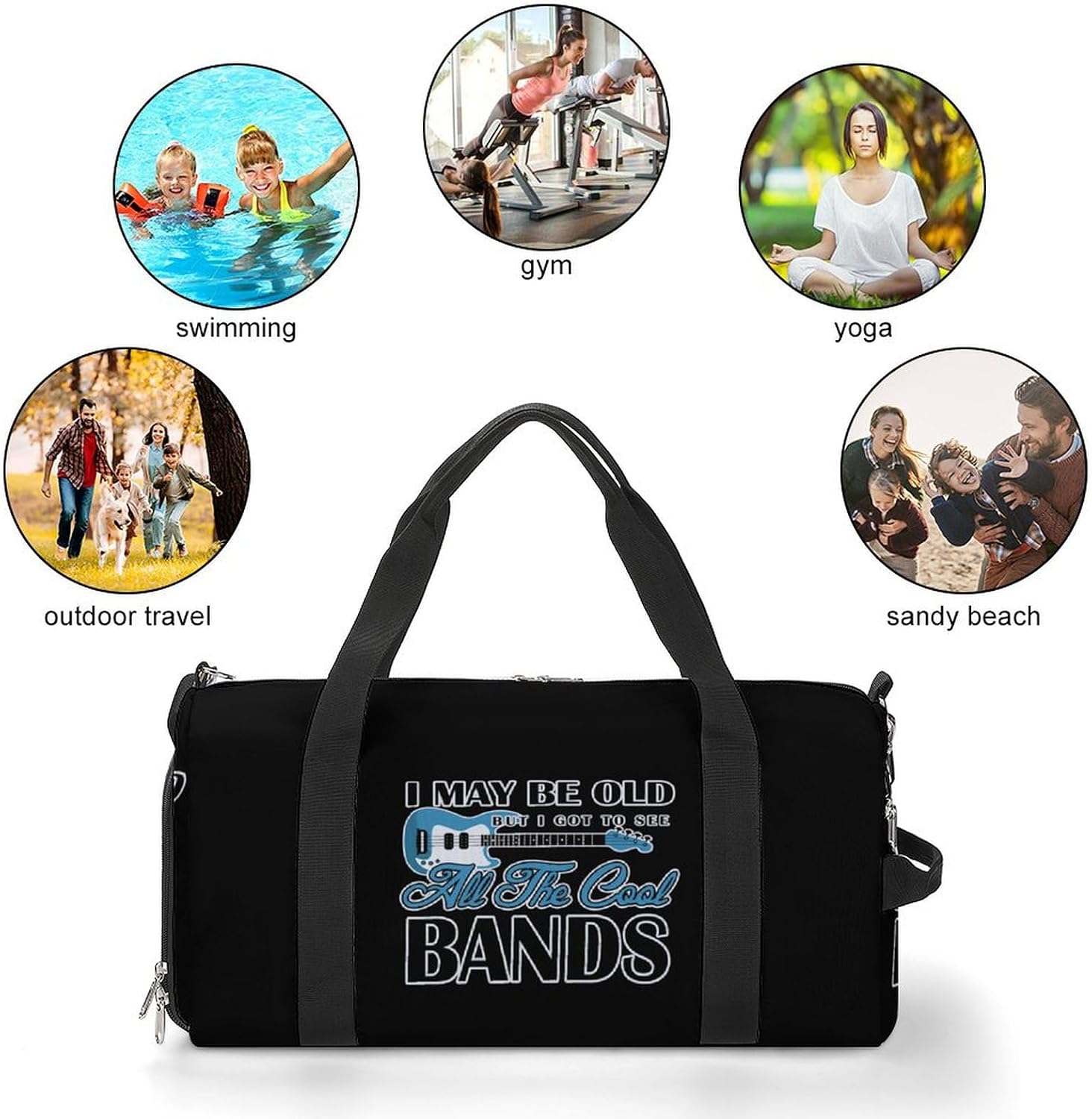 Got To See All Cool Bands Travel Gym Bag Sport Workout Duffel Bags with Compartments And Side Pocket