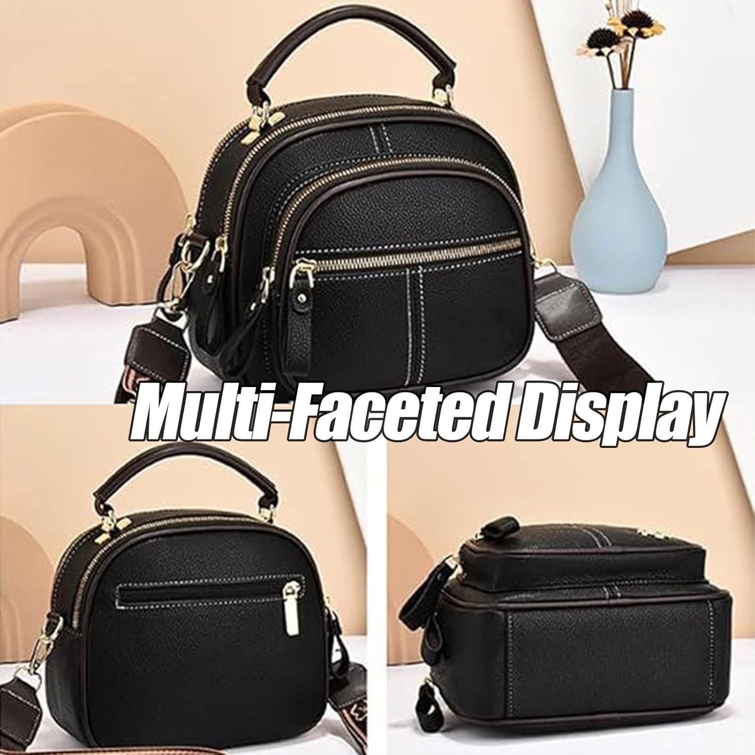 GDSAFS Womens Crossbody Bags, Multifunctional Compartments Adjustable Wide Shoulder Strap Leather Crossbody Bag