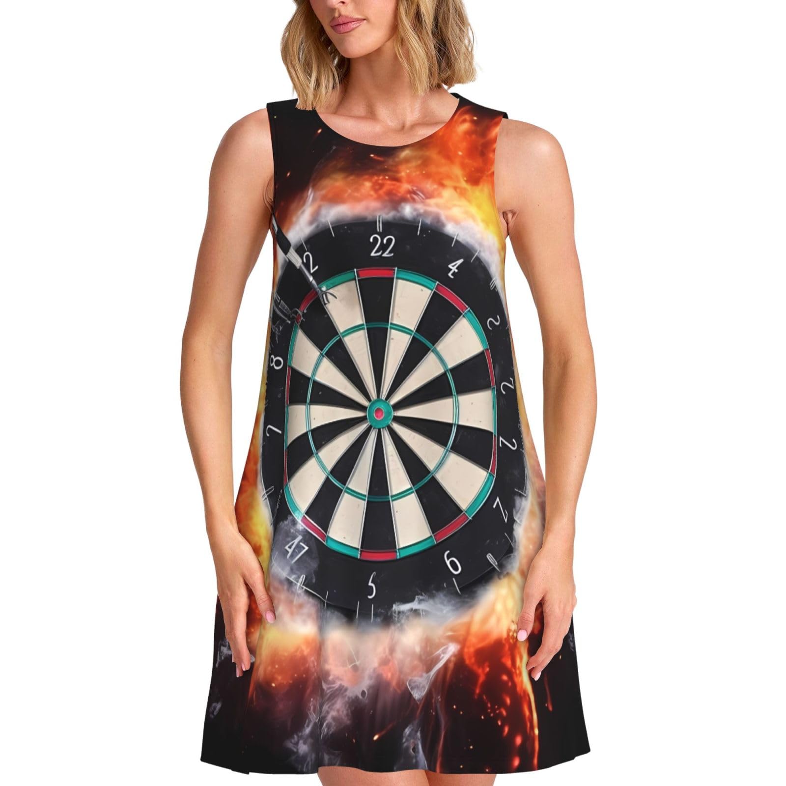 Womens Summer Dresses Dart Board Casual Loose Dress Sleeveless Swing T Shirt Sundress with Pockets M Black