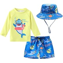 Toddlers Baby Boys 3-Piece Swimsuit Trunk Rashguard Set and Sun Hat Swimwear Bathing Suit UPF 50+