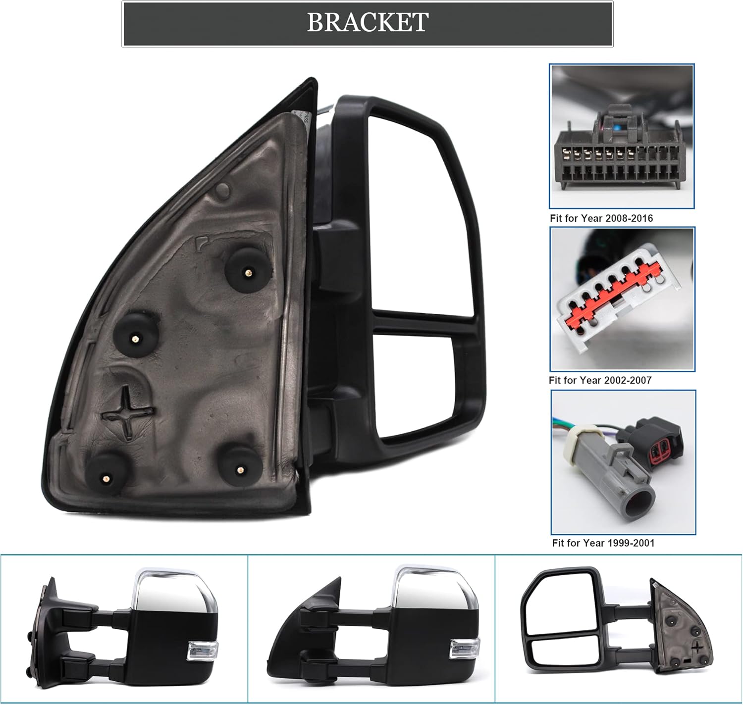 ReYee Towing Mirrors fit for 1999-2016 Ford F250 F350 F450 F550 Super Duty with Heated Power Turn Signal Light Temperature Sensor Manual Telescopic Auxiliary Lamp Chrome Cap LH RH