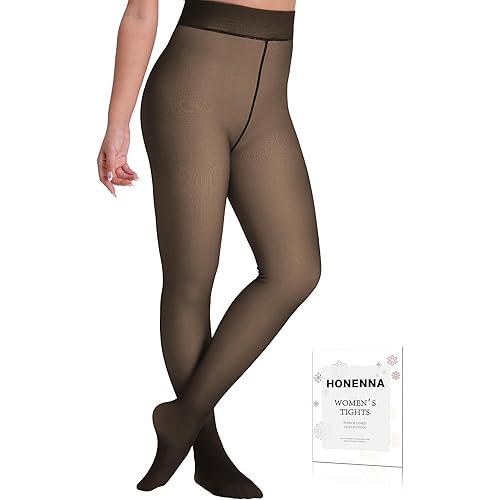 HONENNA 5 Skin Colors Fake Translucent Fleece Lined Tights, Winter Thermal Pantyhose for Women under Dress, medias térmicas