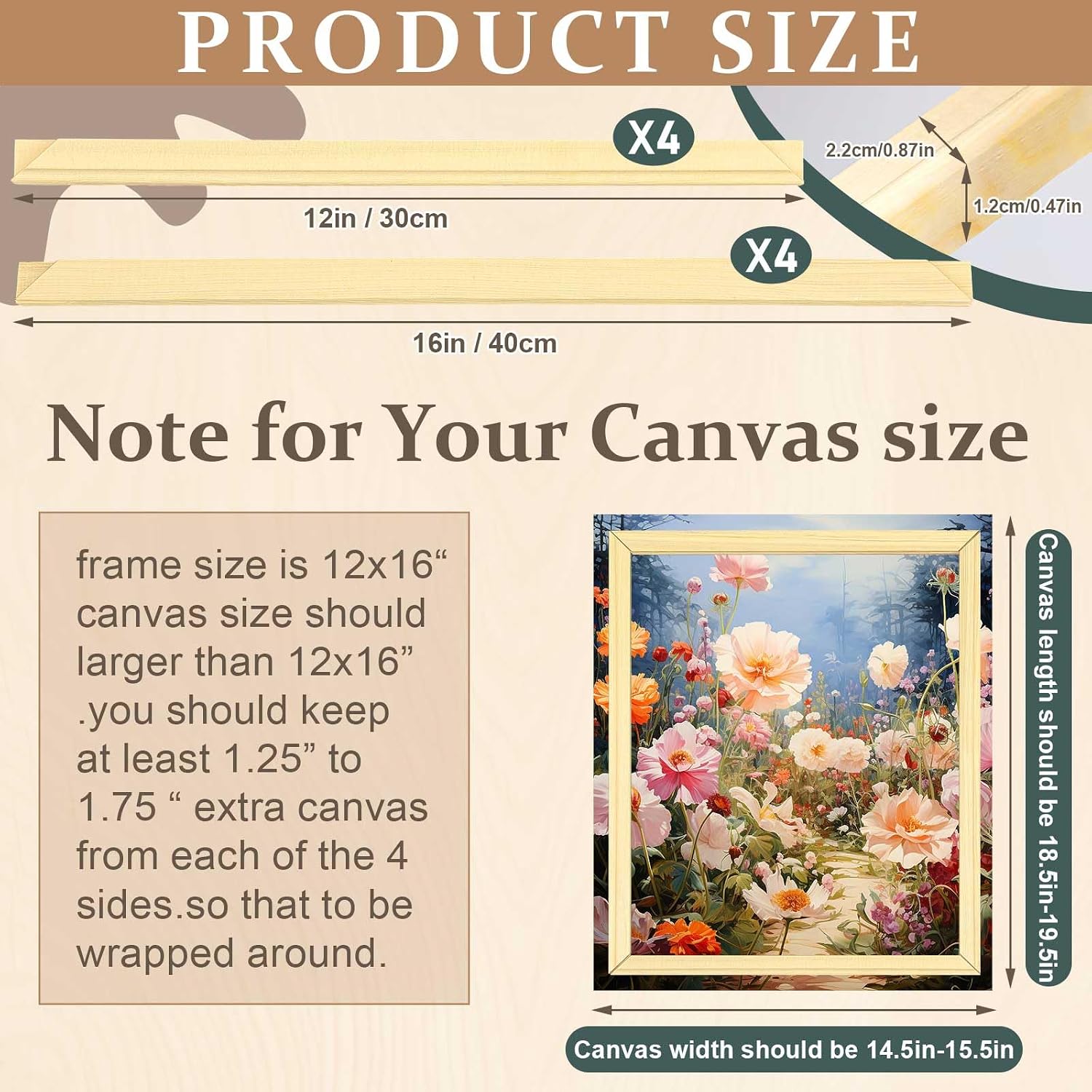 DoubleFill 2 Pack 12x16 Inch DIY Canvas Stretcher Bars Canvas Frame Wood Frames Kit Easy to Assemble for Prints, Posters, Oil Painting, Painting, Embroidery Stitch and Needlepoint Arts