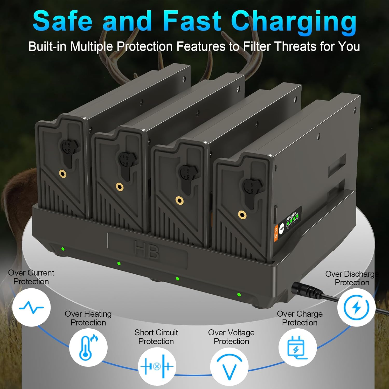 Artman 4 Pack New Reveal Lipo Lithium Battery Pack 6500mAh with 4 Port Battery Charger Compatible with Reveal Cellular Trail Camera Ultra, Pro 3.0, X, X Pro, X Gen 2.0, X Gen 3.0, XB, SK