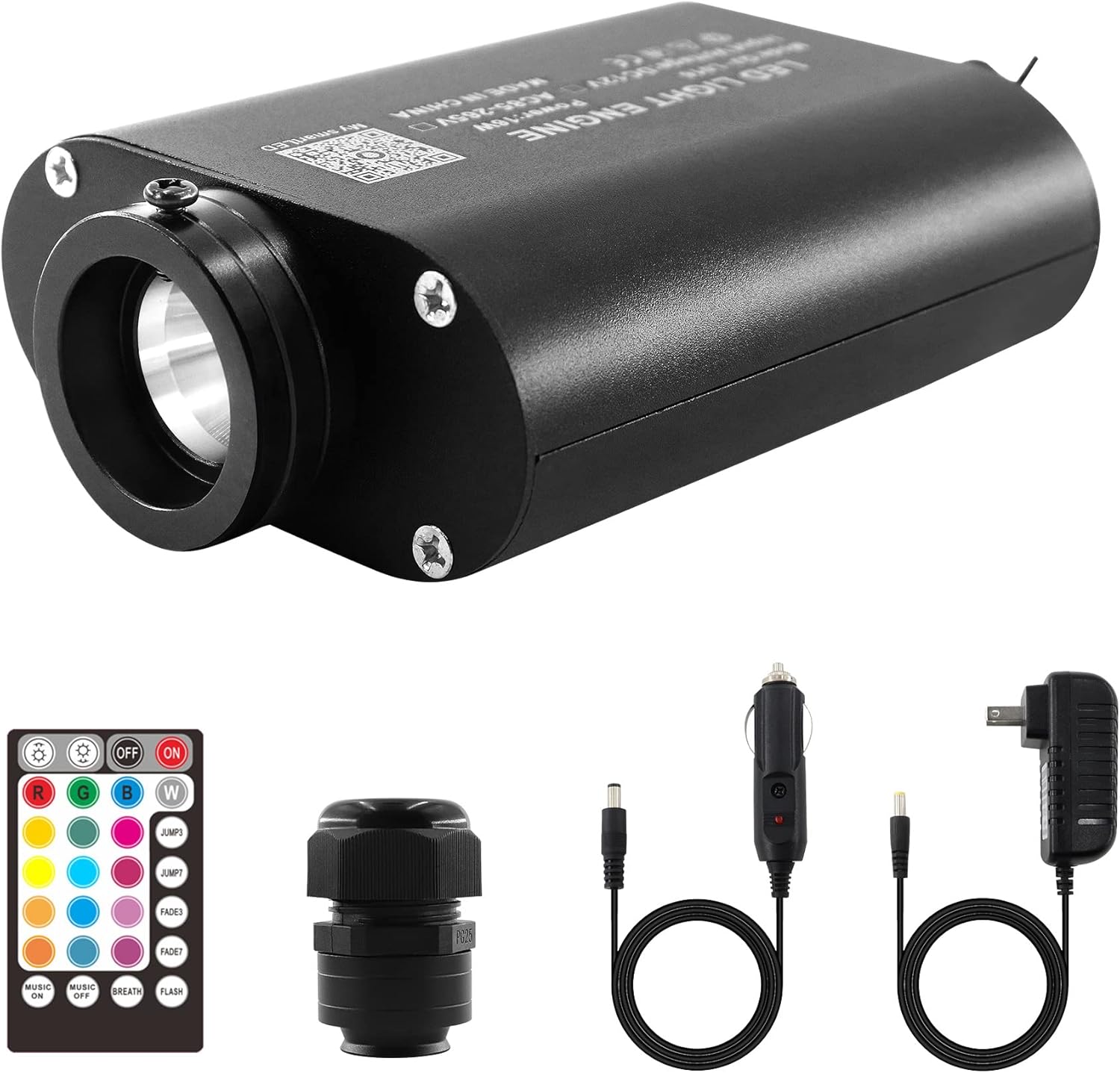 10W Twinkle Fiber Optic Light Engine, Bluetooth App/RF Remote Control for Starlight Headliner, Car Plug & Power Adapter, PG Connector & 3 Drill Bits