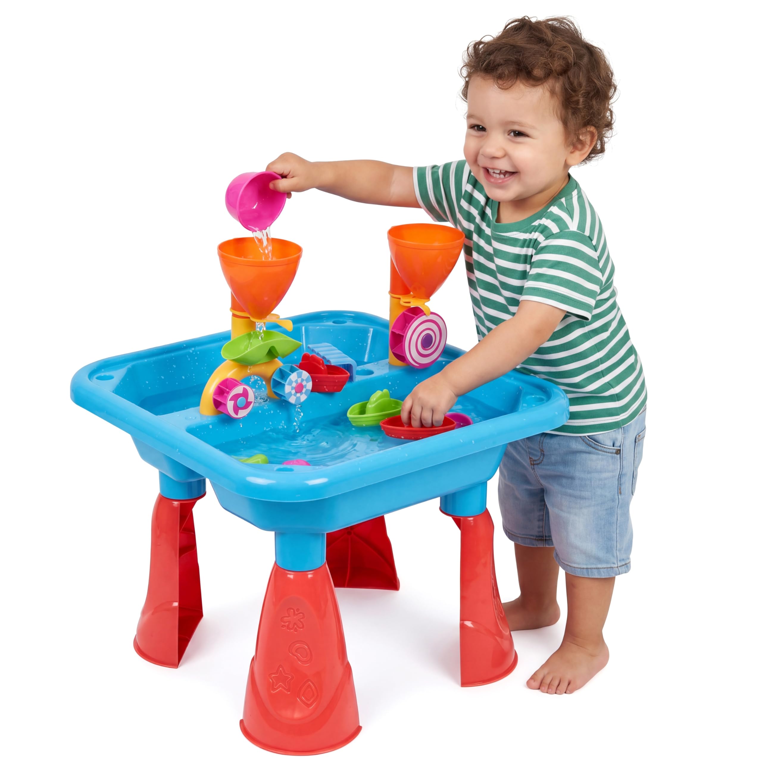 The Magic Toy Shop Sand and Water Table, 23-Piece Set, Blue – Includes Watering Can & Accessories, Two Compartments & Drainage – Kids Outdoor Play Equipment for Messy Sandpit Play for Boys & Girls