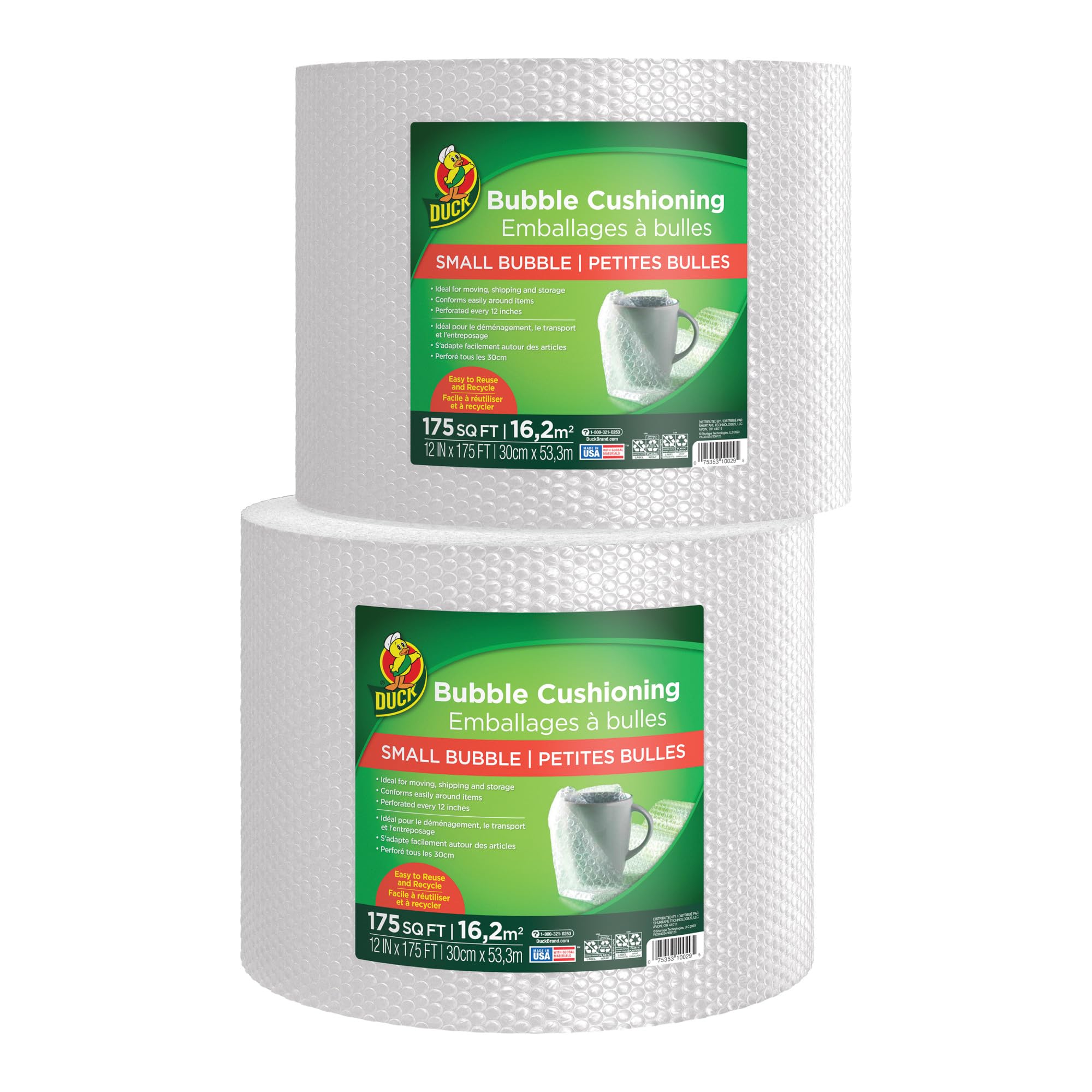 Duck Brand Small Bubble Cushioning Wrap for Fragile Moving &amp; Shipping, 350 ft Packing Wrap for Extra Protection in Boxes &amp; Mailers, Clear Roll, Moving Supplies, Perforated Every 12 in