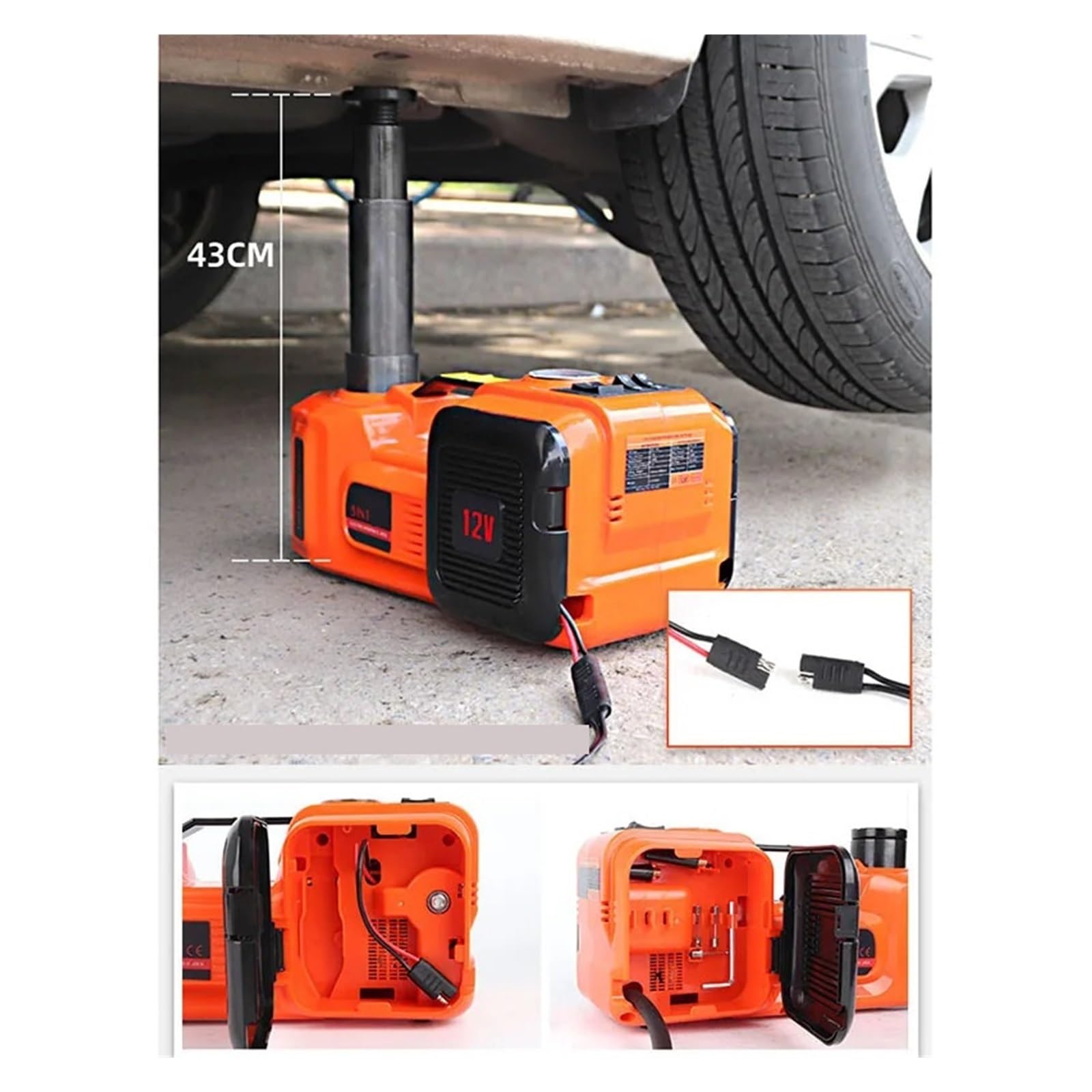 12V 5Ton 45cm Podnośnik Samochodowy Do Opon Elektryczny Hydrauliczny Podnoszenie Inflator Latarka Bezpieczny Młotek 3 W 1 Szybkie łatwe Podnoszenie(Jack and wrench)