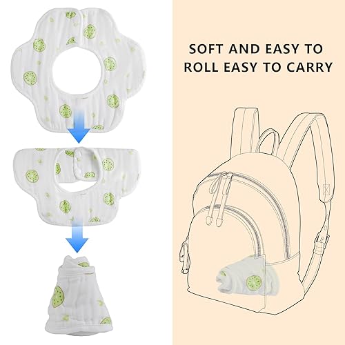 Miniatura 7 de Paquete de 8 baberos de algodón orgánico con rotación de 360, baberos de muselina para recién nacidos para dentición y babeo, baberos unisex para