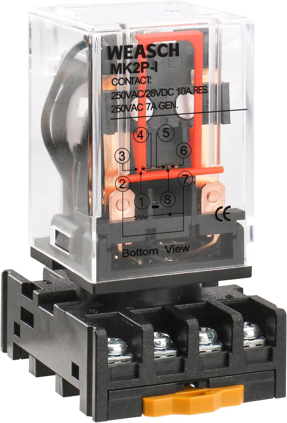 MK2P-I General Purpose Electromagnetic Power Relay, DC 12V Coil, 8-Pin DPDT with Base Socket PF083A for Industrial Control, HVAC, Motor Automation