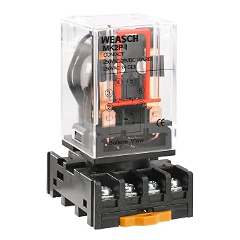 MK2P-I General Purpose Electromagnetic Power Relay, AC 220V Coil, 8-Pin DPDT with Base Socket PF083A for Industrial Control, HVAC, Motor Automation