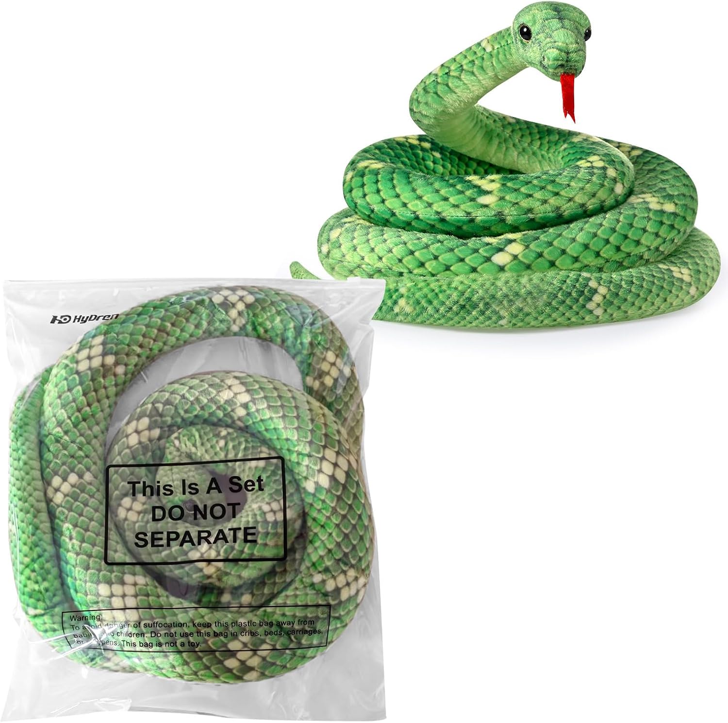 HyDren Giant Boa Constrictor Large Stuffed Animal Snake Realistic Giant Plush Stuffed Snake Toy 80 Inch Lifelike Animal Gifts for Kids Birthday Party Prank Props(Green) - Image 6